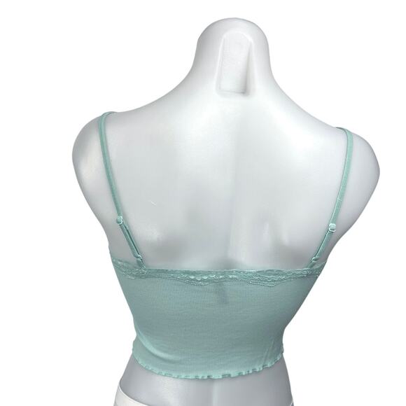 PacSun LA Hearts Blue Floral Lace Lettuce Rib Knit Cami Camisole Crop Tank Top M - Picture 2 of 4